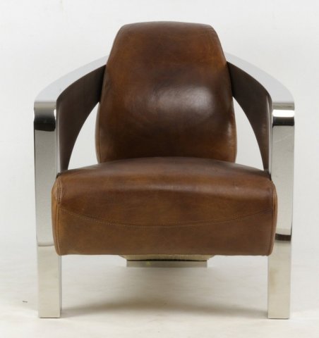 Fauteuil vintage cuir camel et inox CHRISTIAN