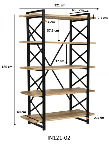 Etagère industrielle bois et métal 5 niveaux 180cm LEANE