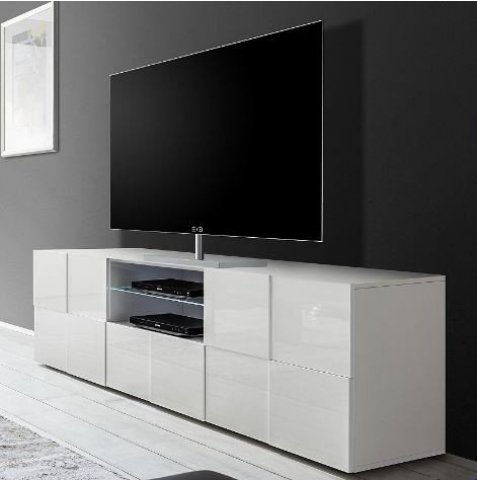 Banc TV blanc laqué design LAZIO