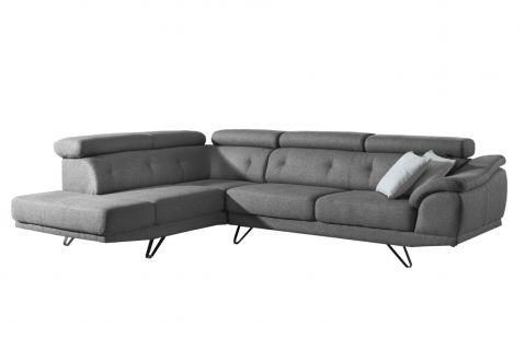 Canapé d'angle moderne en tissu gris et piétement métal VALENCIA