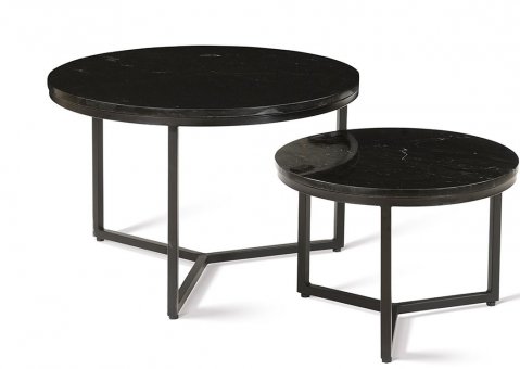 Set de 2 tables basses ronde moderne marbre noir et métal JUNON