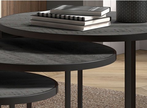 Table basse gigogne industrielle bois noir et métal JERSEY
