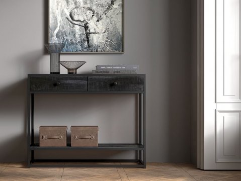 Console bois noir et métal style industriel 100cmJANA