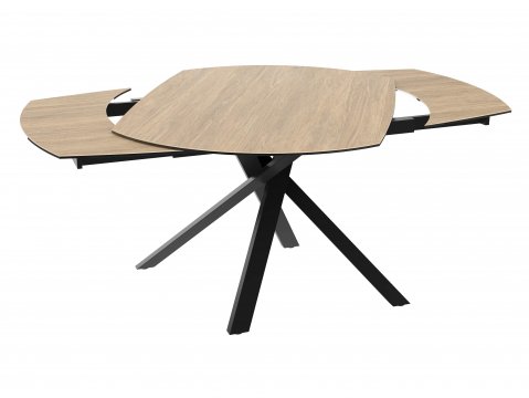 Table céramique avec allonges effet bois chêne clair KHEOPS