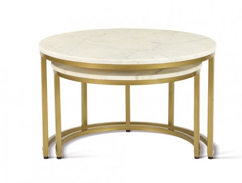 Table basse gigogne ronde marbre blanc et métal or ORACLE