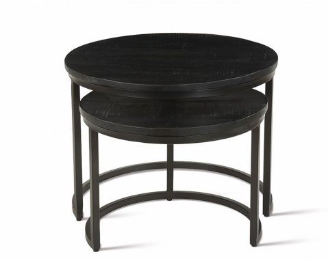 Table basse gigogne ronde bois noir moderne NOMY