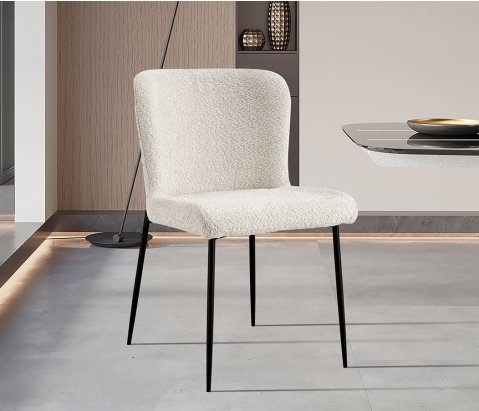 Lot de 2 chaises modernes en tissu teddy blanc ELIN
