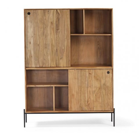 Bibliothéque bois massif d'acacia scandinave portes coulissantes NICK