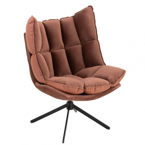 Fauteuil pivotant réversible velours et similicuir cognac JEY