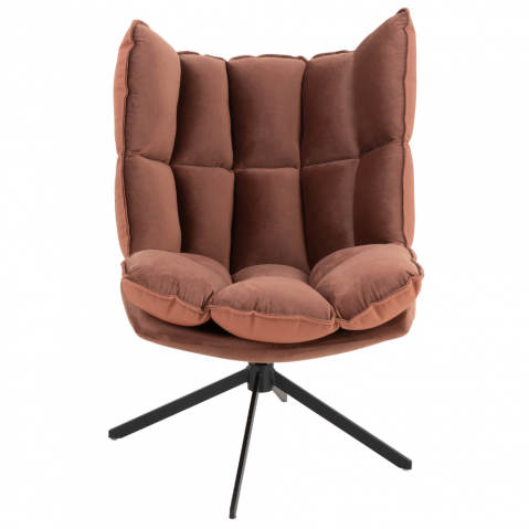 Fauteuil pivotant réversible velours et similicuir cognac JEY