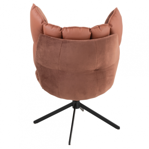 Fauteuil pivotant réversible velours et similicuir cognac JEY