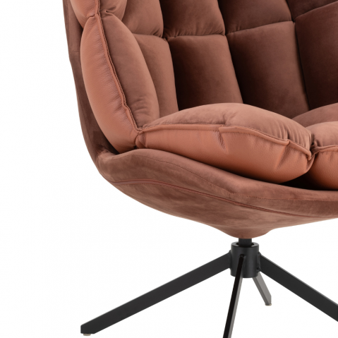 Fauteuil pivotant réversible velours et similicuir cognac JEY