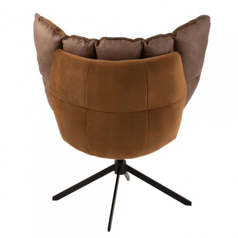 Fauteuil pivotant réversible velours et tissu marron JEY