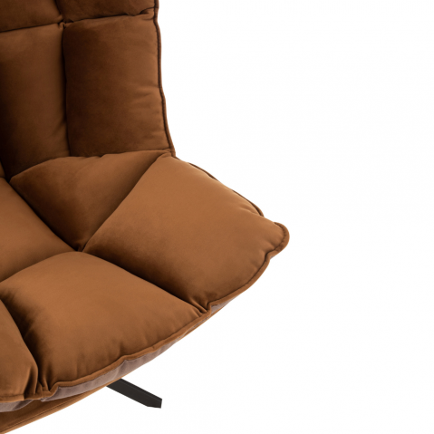 Fauteuil pivotant réversible velours et tissu marron JEY