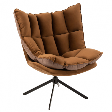 Fauteuil pivotant bi-matière velours et simili cuir design JEY - 3448