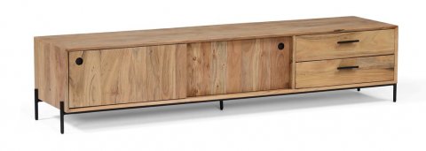 Banc TV bas scandinave bois massif portes coulissantes 180cm NICK