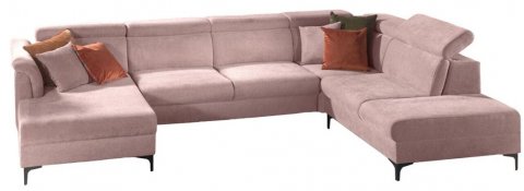 Canapé panoramique relax électrique en tissu rose TOKAJ