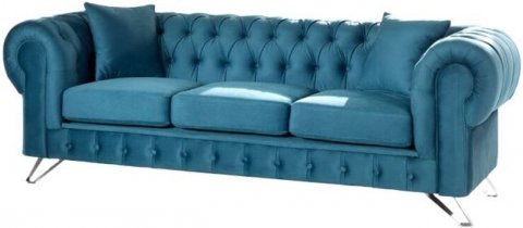 Canapé chesterfield 3 places en tissu bleu CHIRA