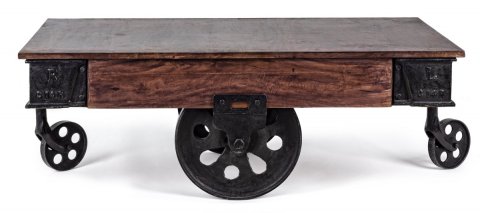 Table basse sur roulette bois massif industriel POULIE