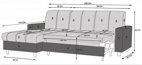 Canapé d'angle convertible tissu gris design APPIO