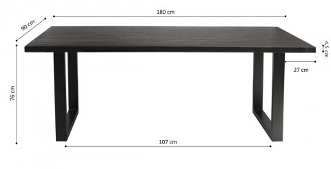 Table à manger moderne avec plateau en bois massif noir 180cm AJACCIO