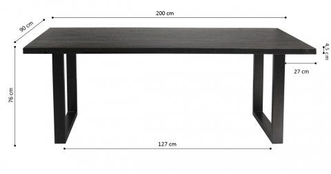 Table à manger moderne avec plateau en bois massif noir 200cm AJACCIO