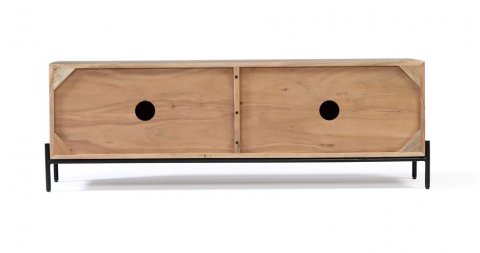 Meuble TV scandinave bois d'acacia portes coulissantes 120cm NICK