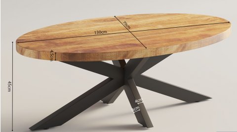 Table basse ovale industrielle bois et métal 130cm CALVI