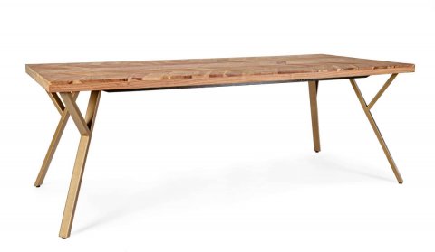 Table à manger en bois massif d'acacia 220 cm motif chevron AXEL