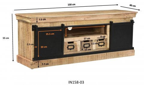 Meuble TV industriel portes coulissantes bois et métal 150cm LONDON