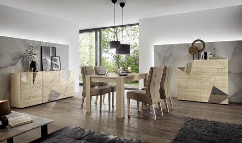 Bahut moderne bois clair 3 portes avec miroirs 180 cm MILANO