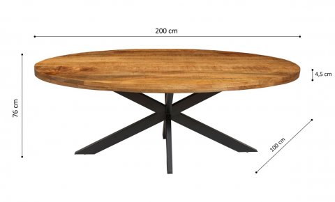 Table à manger plateau ovale en bois massif et métal CALVI 