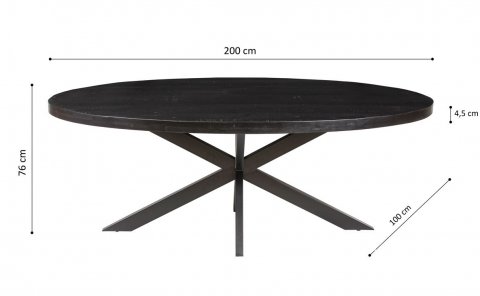 Table à manger plateau ovale en bois massif noir et métal CALVI 