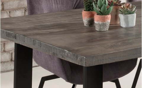 Table à manger en bois massif grisé 180 cm style industriel JEAN