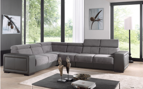 Canapé d'angle tissu et PU gris moderne GREY