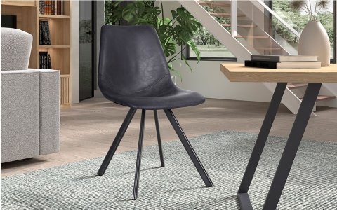 Lot de 2 chaises industrielles noires avec surpiqûres VINTAGE