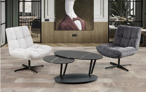 Fauteuil pivotant tissu gris anthracite moderne CHARLES
