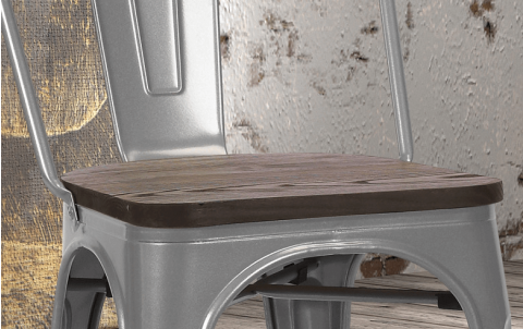Lot de 2 chaises métal grise et bois style industriel HIPSTER
