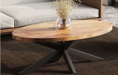 Table basse ovale industrielle bois et métal 130cm CALVI