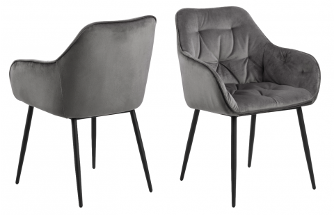 Lot de 2 chaises moderne capitonnée tissu gris ELSA