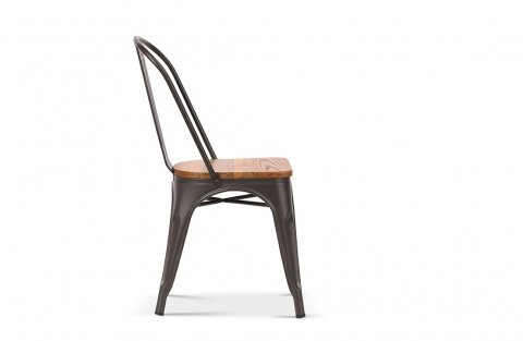 Lot de 4 chaises en metal industrielle avec assise en bois clair RETRO