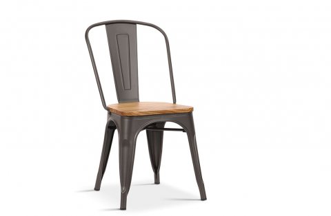 Lot de 4 chaises en metal industrielle avec assise en bois clair RETRO