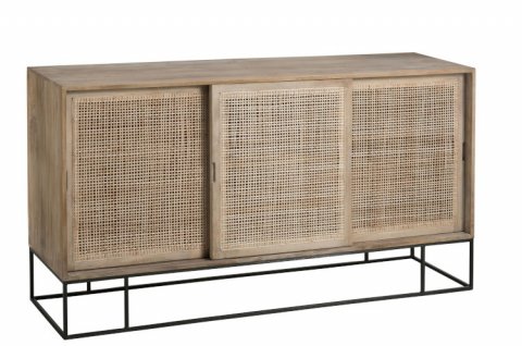 Buffet scandinave bois clair et cannage portes coulissantes GÜSS