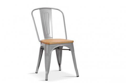 Lot de 4 chaises en acier gris clair et assise en bois clair RETRO