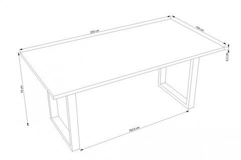 Table à manger moderne avec plateau en bois massif noir 200cm AJACCIO