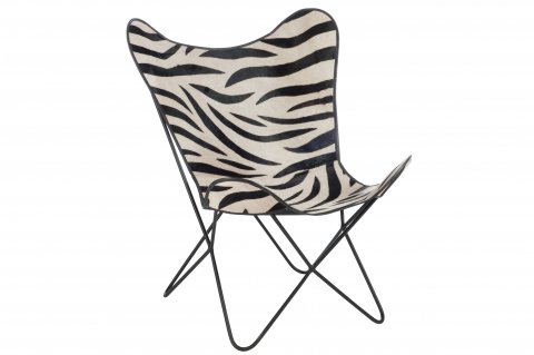 Fauteuil papillon en cuir noir et blanc ZEBRA