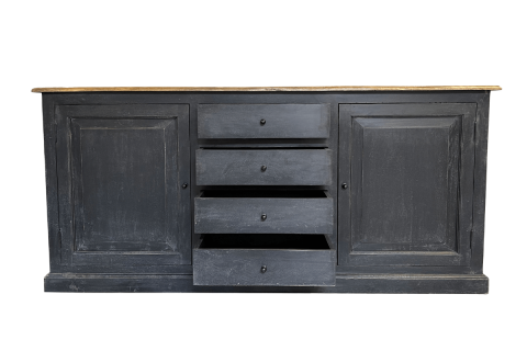 Buffet industriel noir bois massif 190cm LOUISE