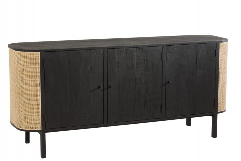 Buffet exotique 3 portes en bois noir et rotin SAVANA