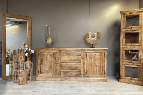 Buffet bois massif 4 tiroirs et 2 portes 190cm VICTOIRE