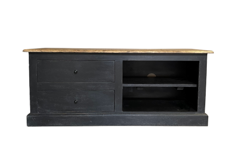 Petit meuble TV noir en bois massif 120cm LOUISE